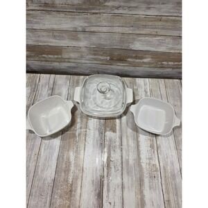Corning Ware White Casserole Set‎ A-1-B 1L w Lid P-43-B 2.75 Cup P-41-B 1.75 Cup